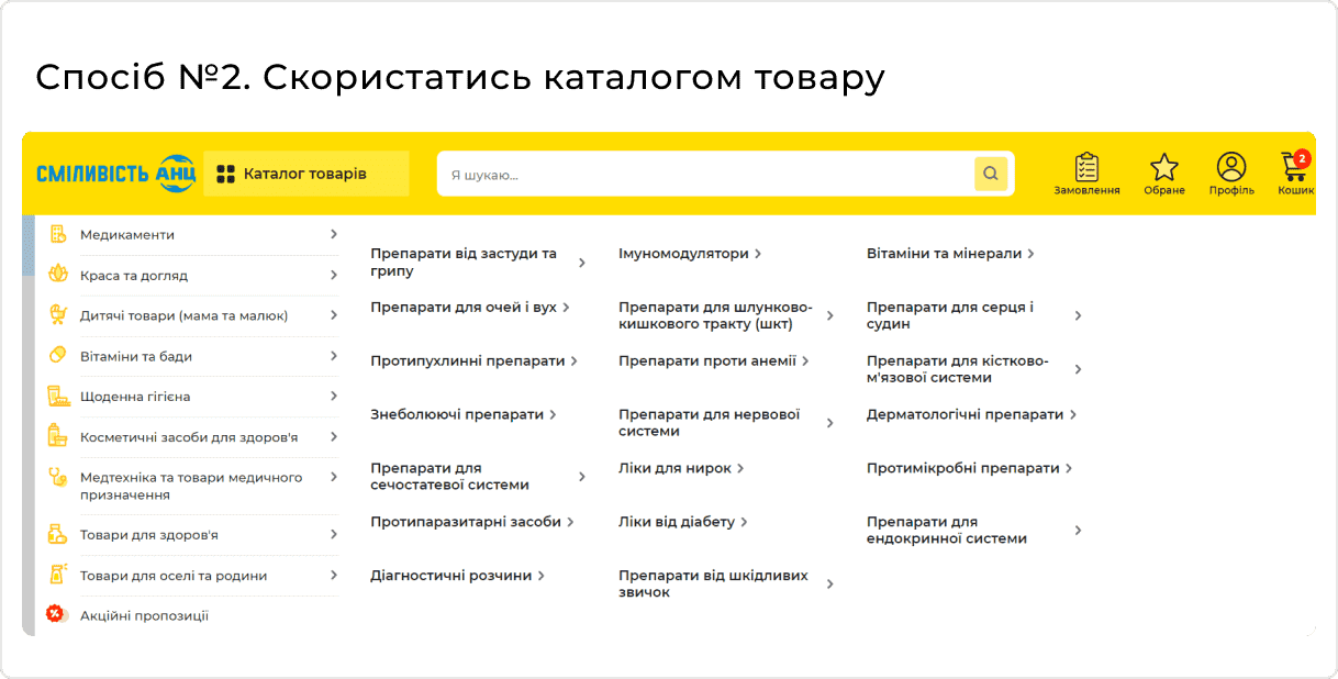 Спосіб №2 Скористатись каталогом товару